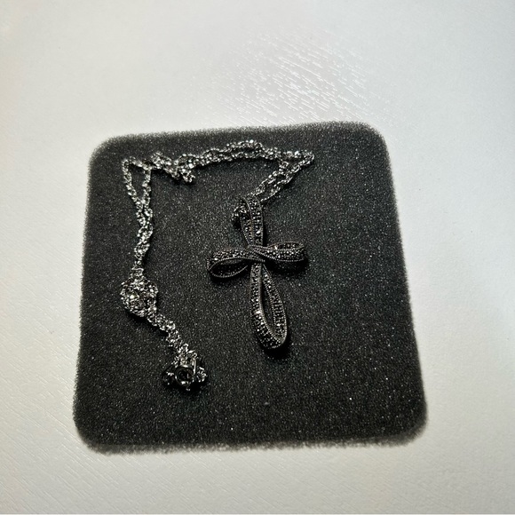Suspicion Sterling Marcasite Ribbon Cross Necklace QVC - Picture 1 of 5